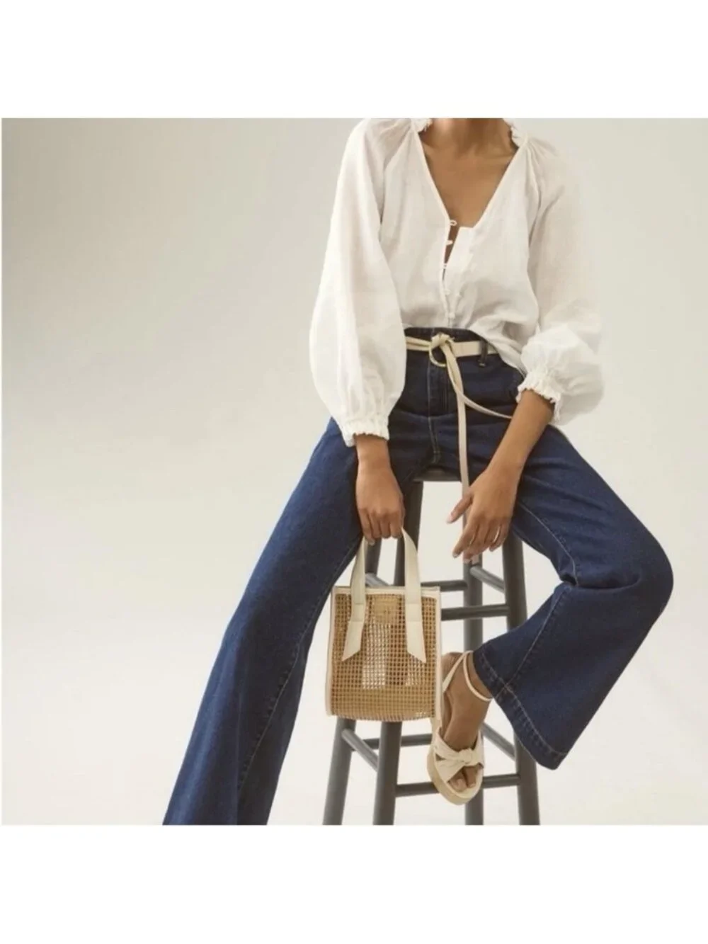 Anthropologie Maeve The Audie Linen Puff Sleeve Blouse White